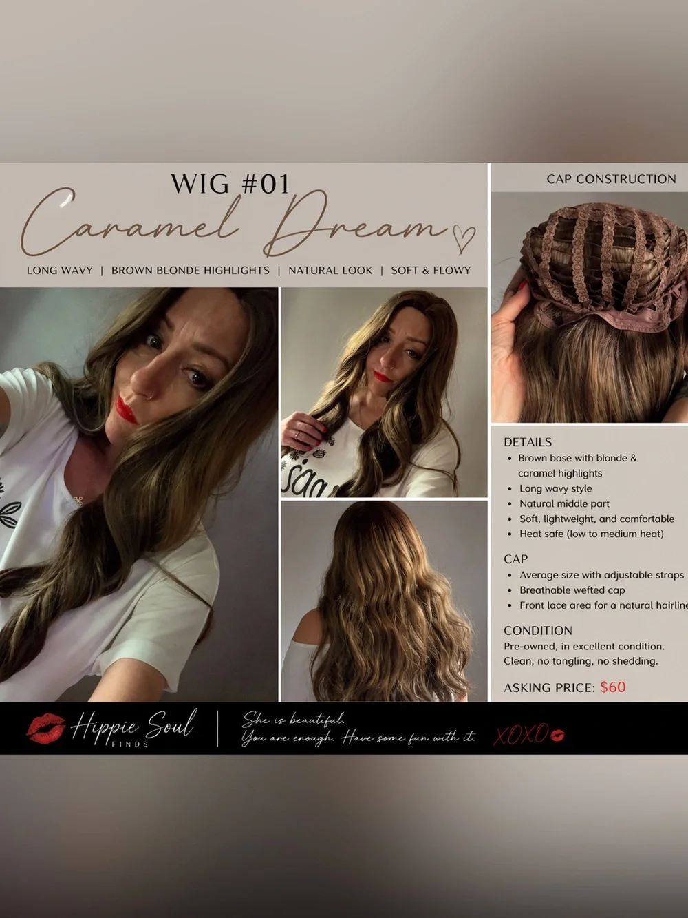 30” Long Wavy Brown Blonde Highlight Wig | Caramel Balayage | Natural Look